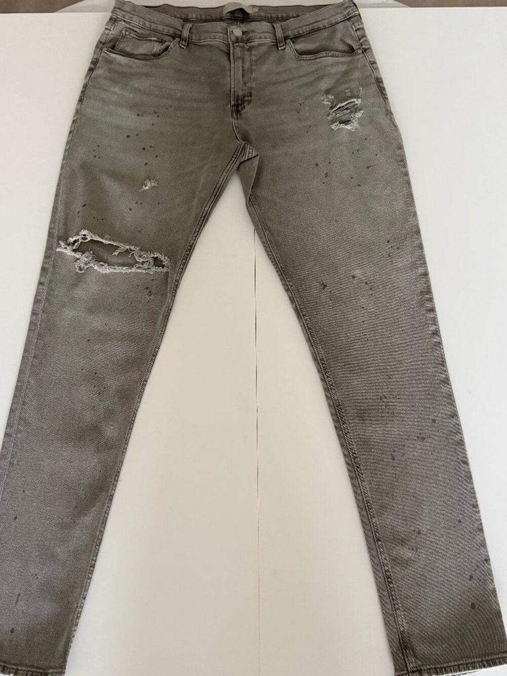 Hudson Zack Y2K Slim Men Size 40 Straight Distressed Stained Gray Jeans Thrashed